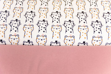 Stoffpaket Jersey + Bündchen mit Katzen, Fräulein von Julie, ecru, altrosa